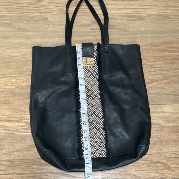 Loeffler Randall Black Tall Leather and Raffia Shopping Tote - Picture 6 of 8